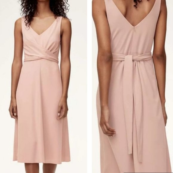 Aritzia Dresses & Skirts - Aritzia wilfred darcell sleeveless tie faux wrap midi dress pastel pink size 10